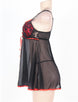 Black Plus Size Transparent Babydoll With Red Ribbon