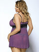 Purple Plus Size Mesh and Metallic Lace Babydoll