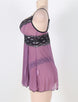 Purple Plus Size Mesh and Metallic Lace Babydoll