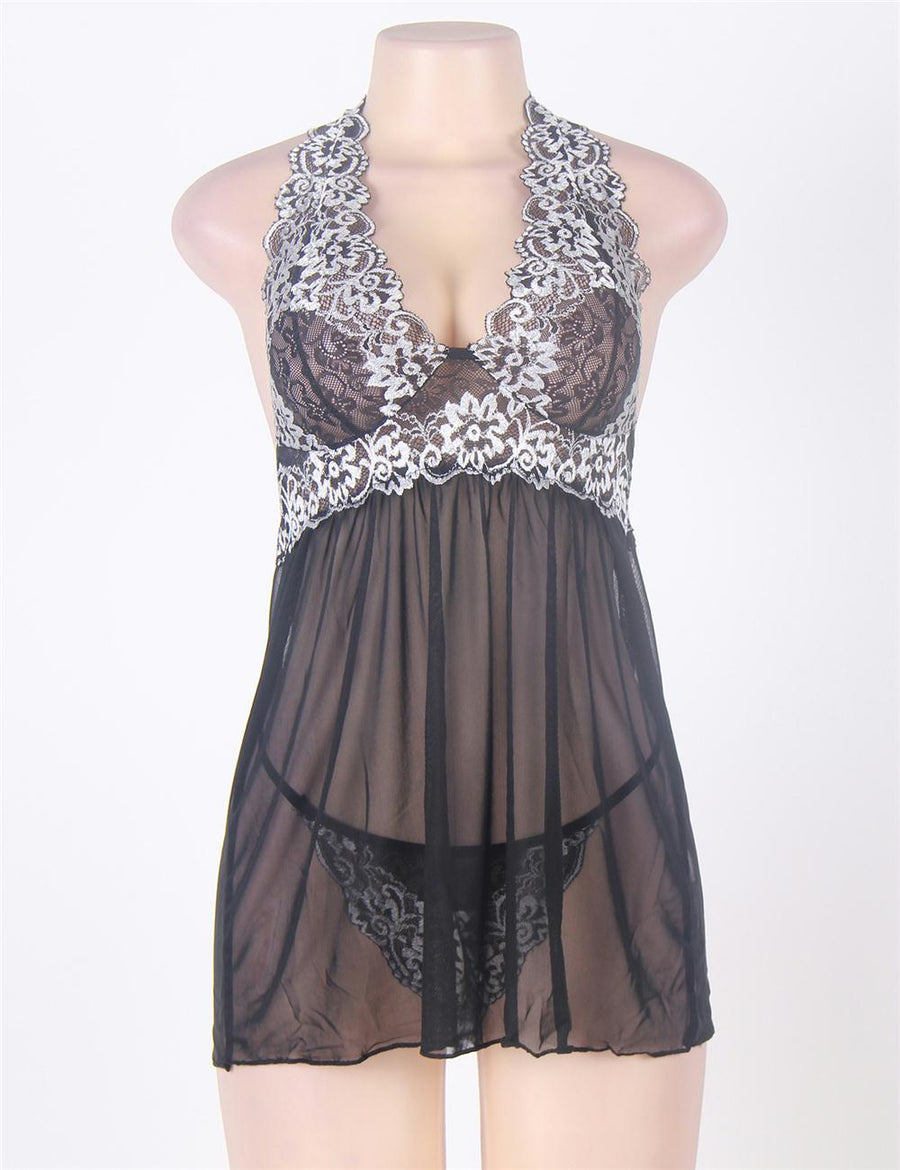 Black Open Back Ravishing Halter Lingerie