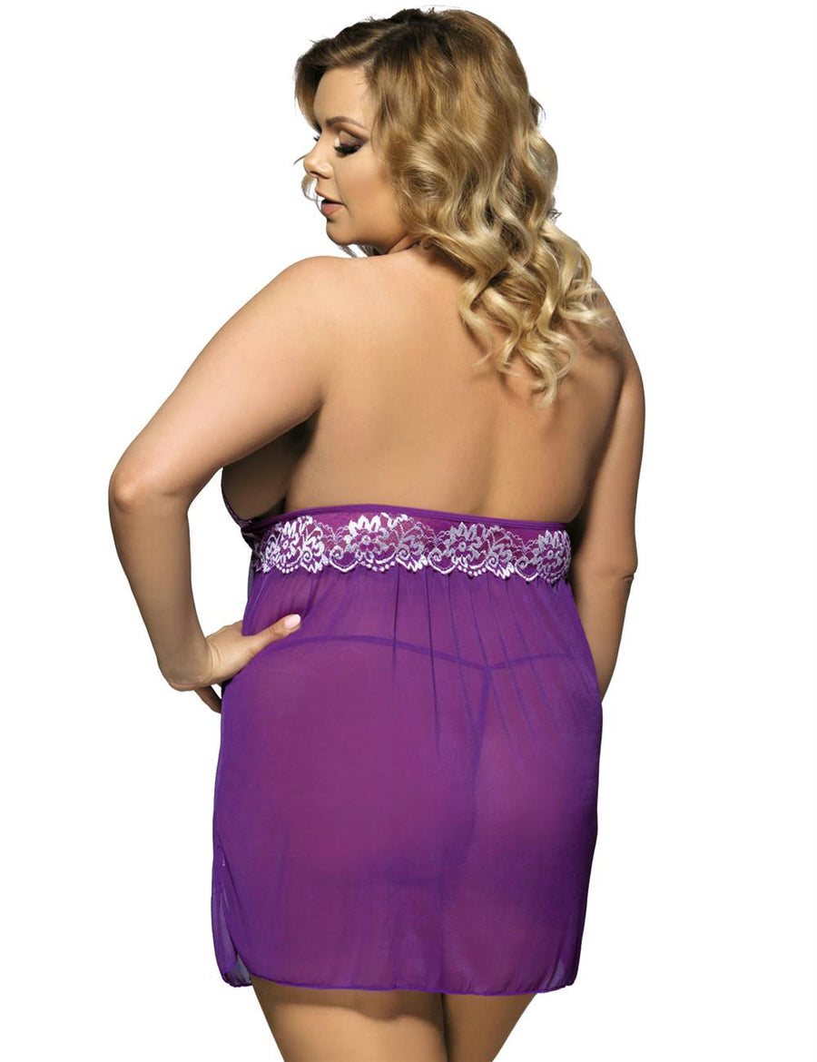 Purple Floral Halter Plus Size Babydoll