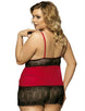 V-Neck Floral Lace Dark Red Plus Size  Babydoll