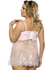 Pink Plus Size Bustier Top Babydoll With Sheer Bodice