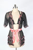 3 Pieces Black Lace Babydoll Valentine Robe Set