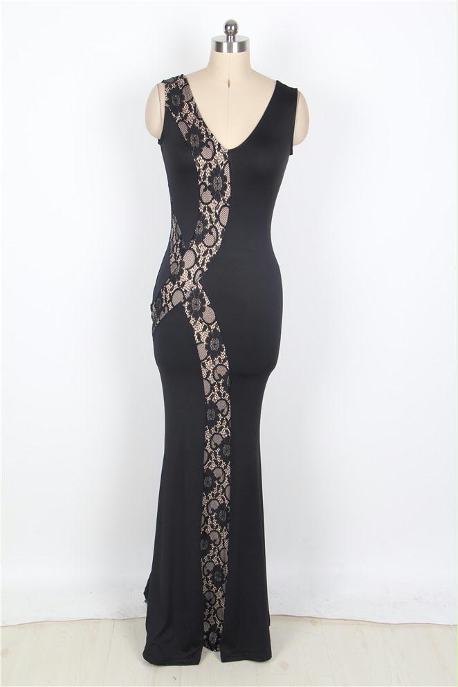 Lace Panel Maxi Dress