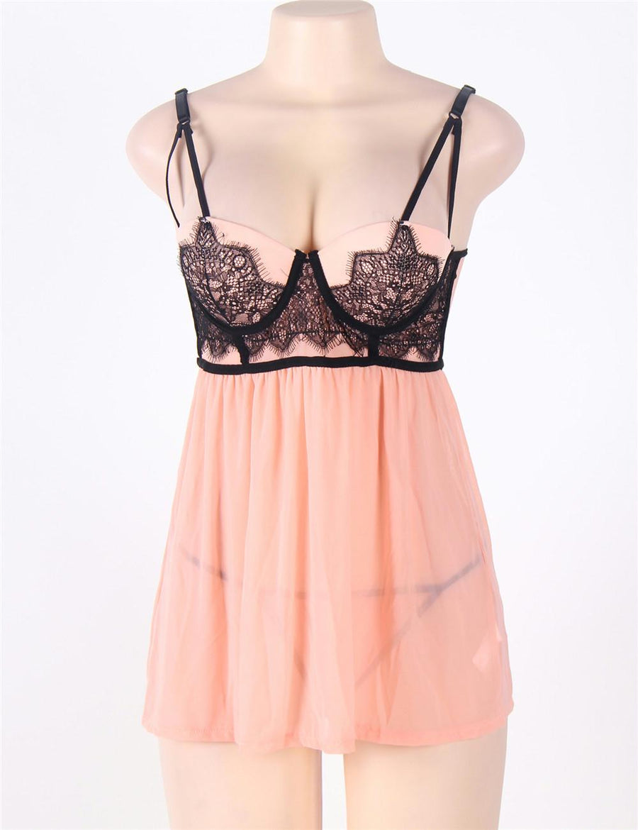 Camisole Lace Embroidered Cup Babydoll