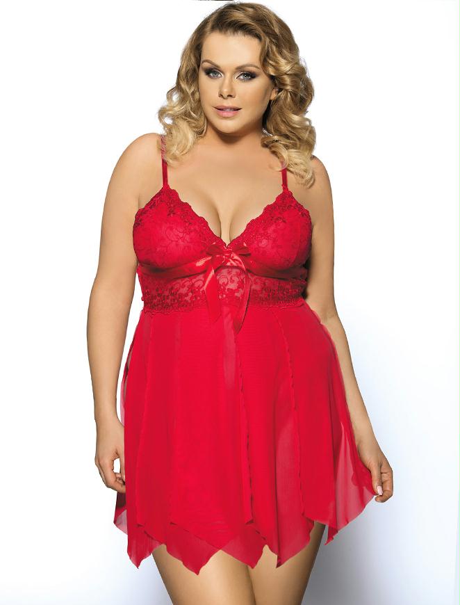 Red Flirty Lace and Microfiber Plus Size Babydoll