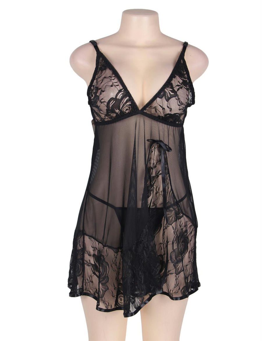 Plus Size Soft Lace Babydoll with G-string