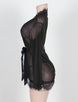 Plus Size Black Lace Trim Robe With Thong