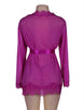 Sheer Lace Trim Purple Robe With Thong