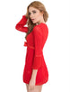 Long Sleeve Red Lace Trim Robe With Thong