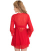 Long Sleeve Red Lace Trim Robe With Thong