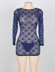 Blue Tunic Long Sleeve Croch Back Lace Mesh Babydoll