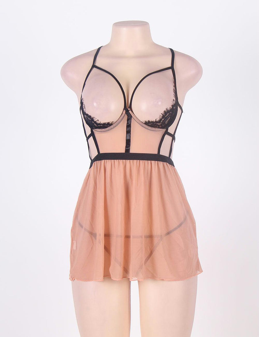 Pink Lace Camisole Eyelash Open Back Lingerie