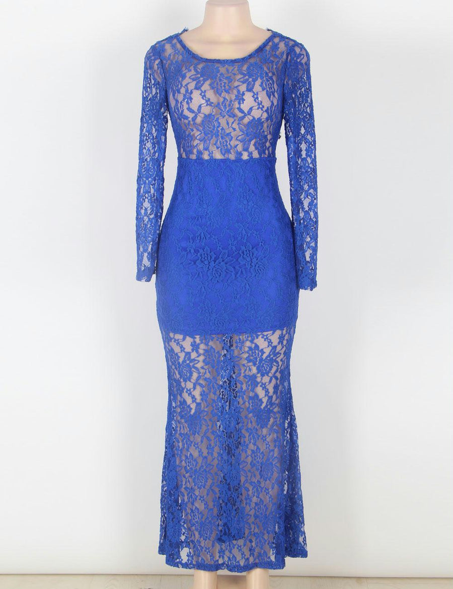 Blue Exquisite Lace Sheer Maxiskit