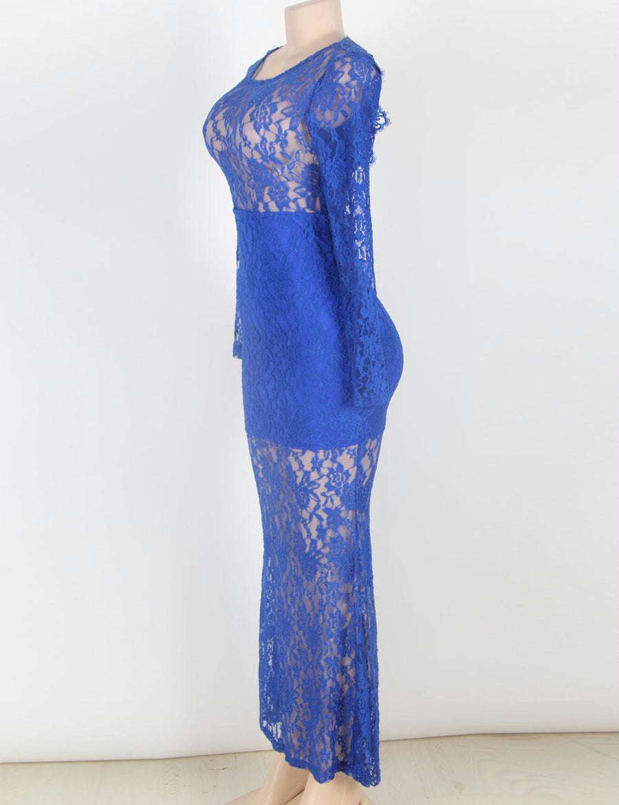 Blue Exquisite Lace Sheer Maxiskit