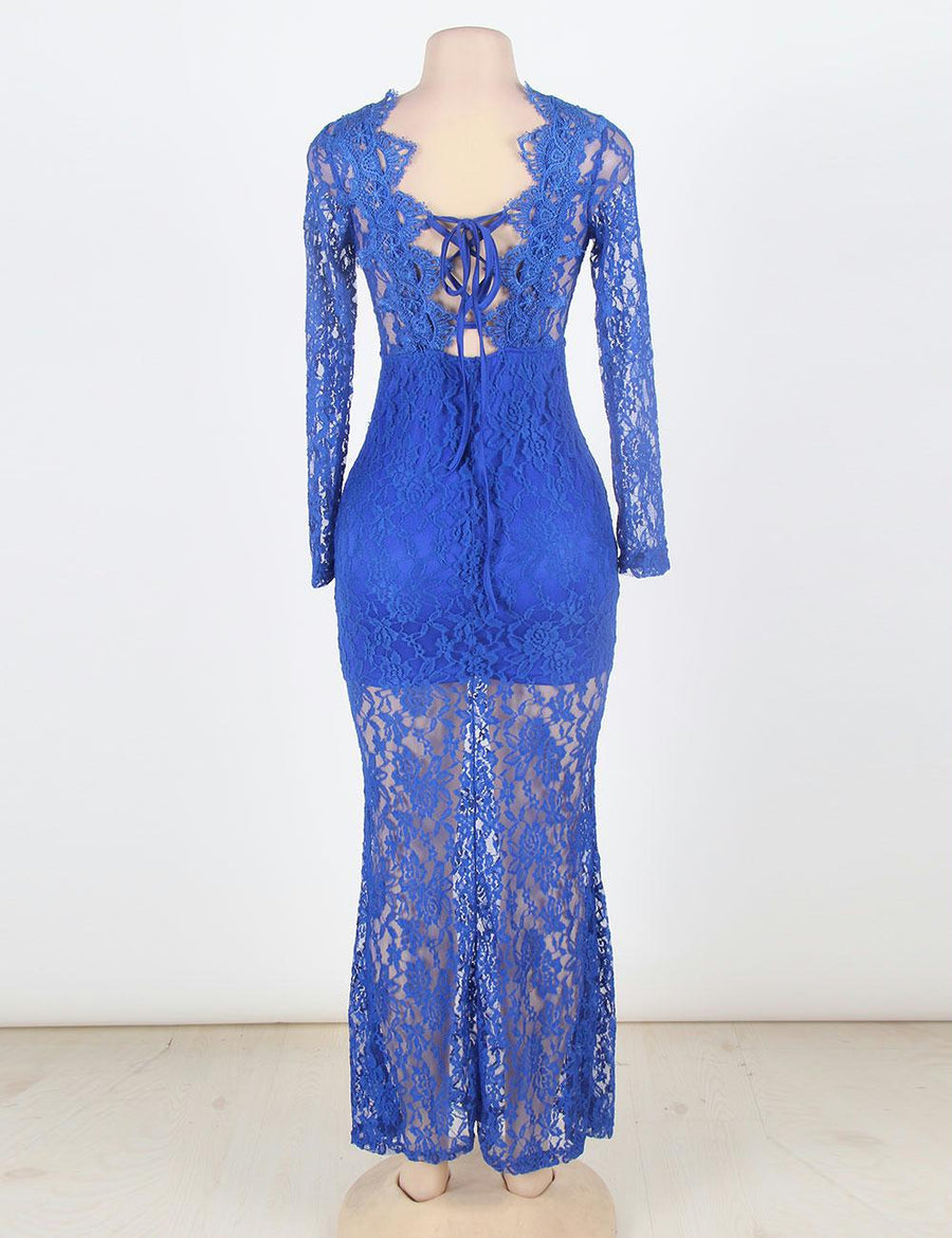 Blue Exquisite Lace Sheer Maxiskit