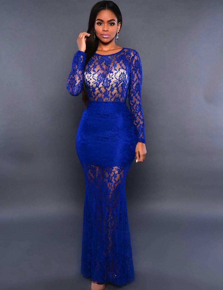 Blue Exquisite Lace Sheer Maxiskit