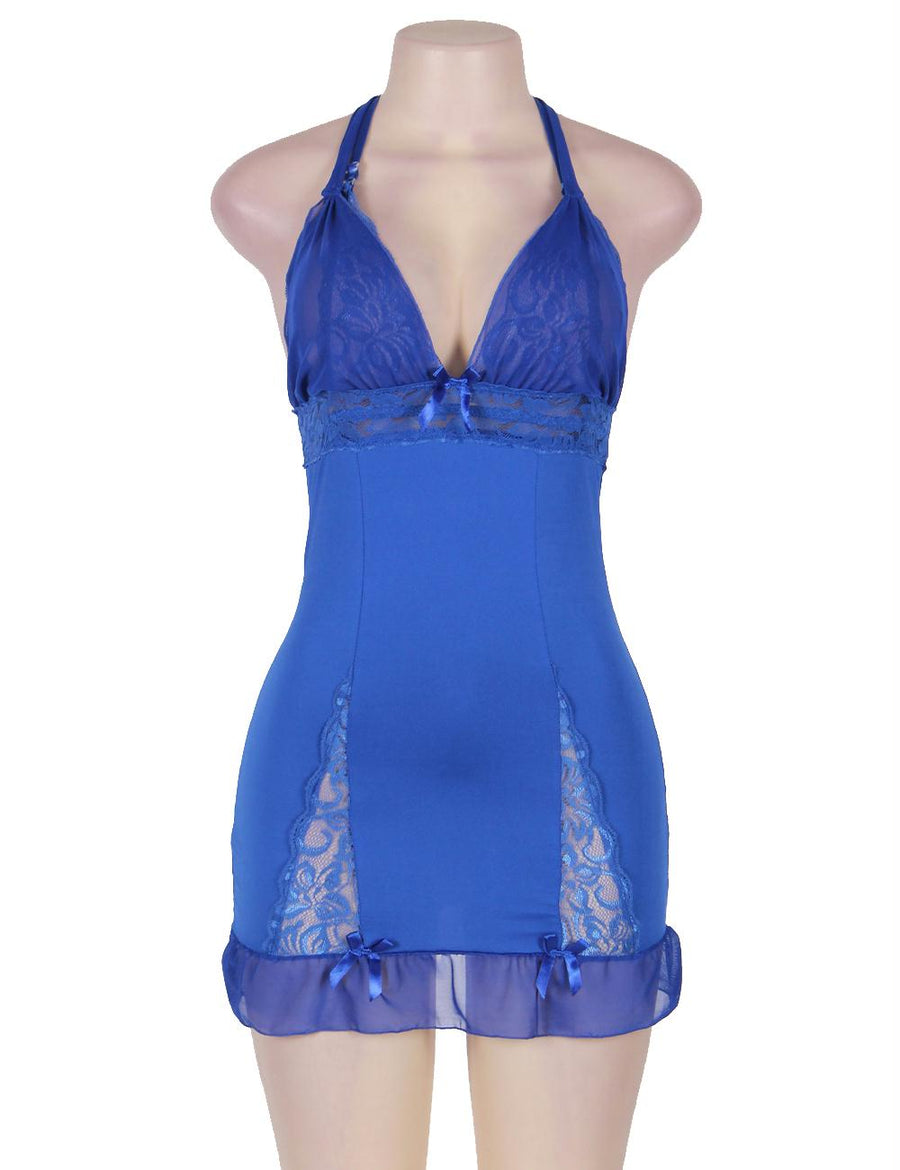 Halter Queen Size Blue Lace Babydoll