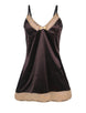 Satin Gold Lace Detail Brown Babydoll