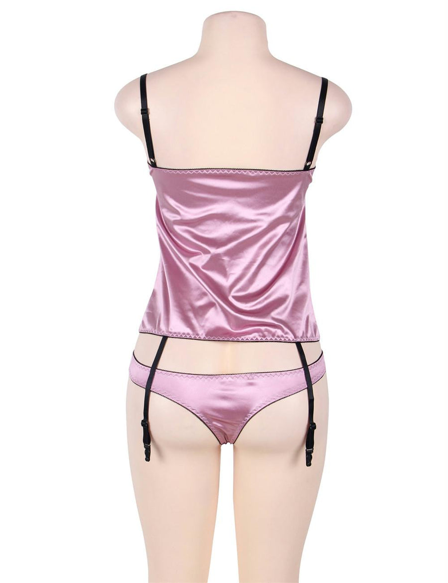 Purplish Red Deluxe Satin Lace Stitching Bustier