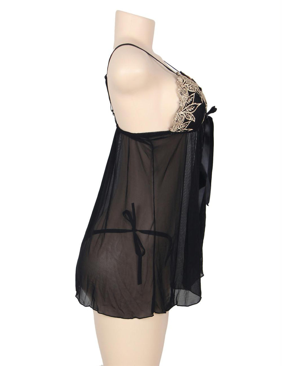 Black Sheer Mesh Babydoll Lingerie Set