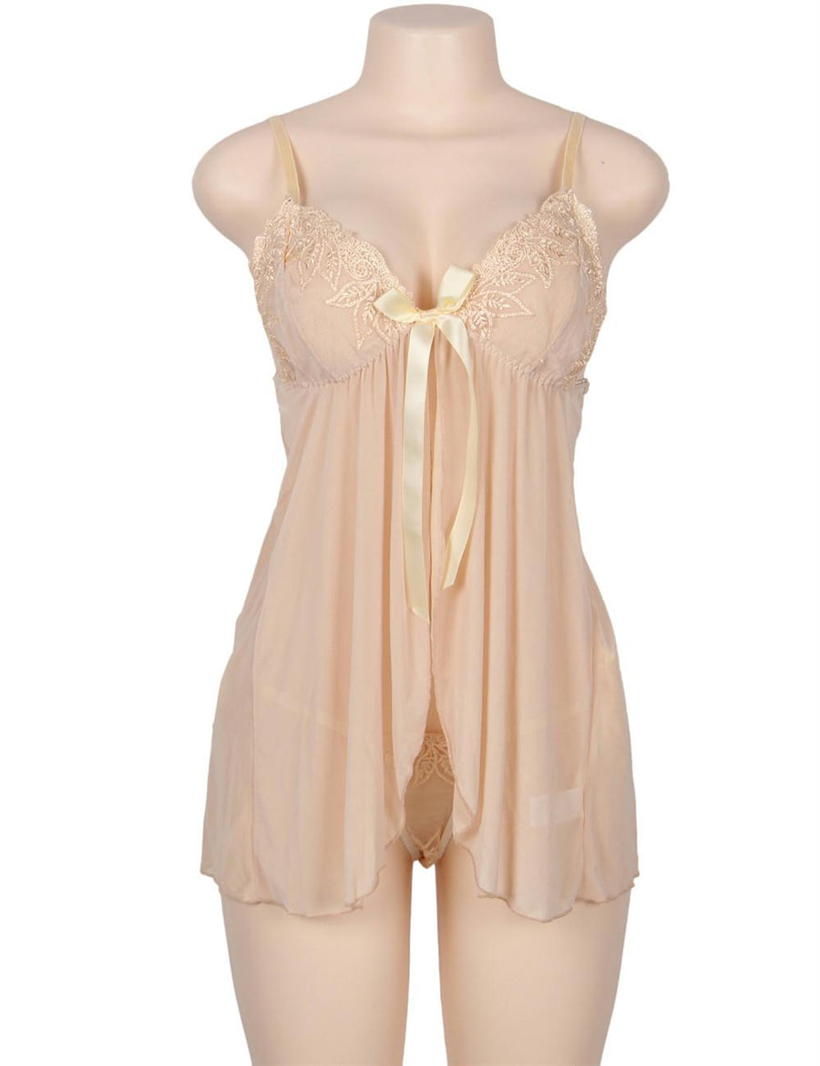 2pcs Apricot Seduce Elegant Babydoll With G-string