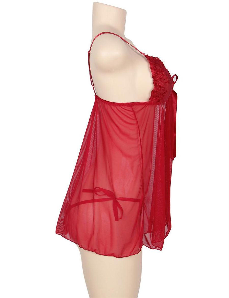 Red Multi-fibre Elegant Fly-away Babydoll