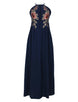 Elegant Dark Blue Embroidery Backless Long Dress