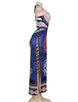 Dark Royal African Pattern Flowered Halter Long Dress