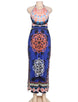 Dark Royal African Pattern Flowered Halter Long Dress