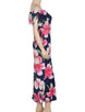 Navy Blue Roses Print Off-Shoulder Long Dress