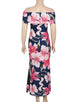 Navy Blue Roses Print Off-Shoulder Long Dress