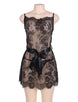 Sexy Black Sheer Floral Eyelash Trim Lace Babydoll Set