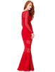 Red Stripe Fishtail Long Sleeve Evening Dress