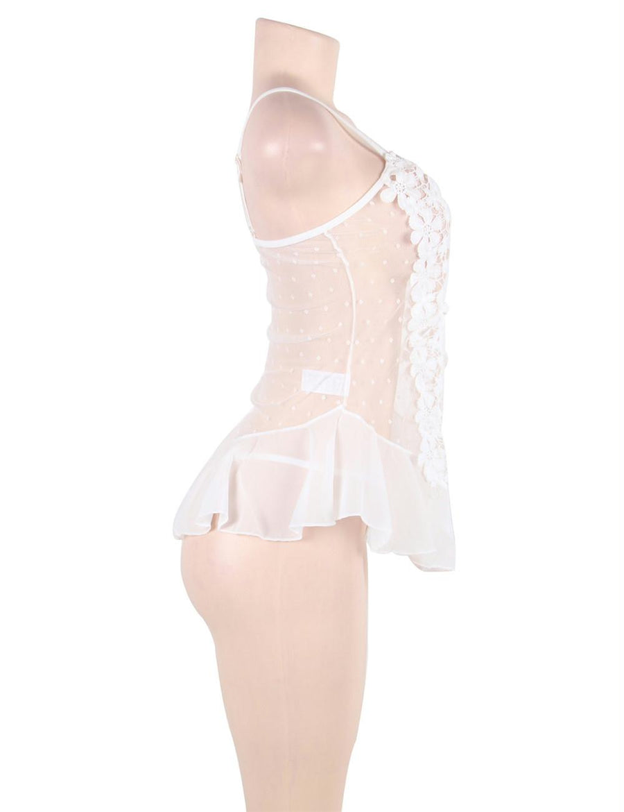 Dotted White Stereoscopic Flower Lace Babydoll