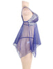 Plus Size Blue Sheer Mesh Babydoll Lingerie Set