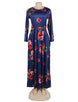 Pocket Design Long Sleeve Dark Blue Floral Maxi Dress