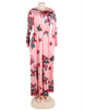 Pocket Design Pink Floral Long Sleeve Maxi Dress