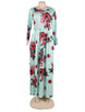 Pocket Design Green Long Sleeve Floral Maxi Dress