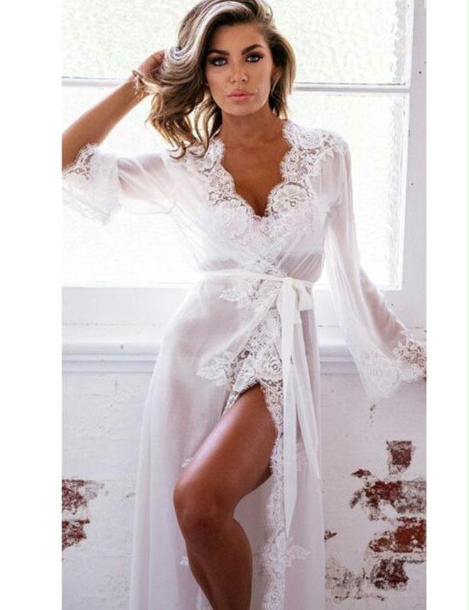 White Delicate Lace Gown Long Sleepwear