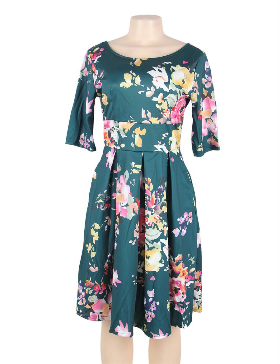 Half Sleeve Jasper Vintage Style Floral Swing Dress