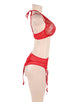 Sexy 3pcs Red Eyelash Lace Bra Panty Set