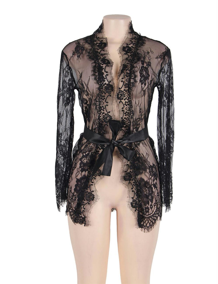 Eyelash Black Lace Sleepwear Gown