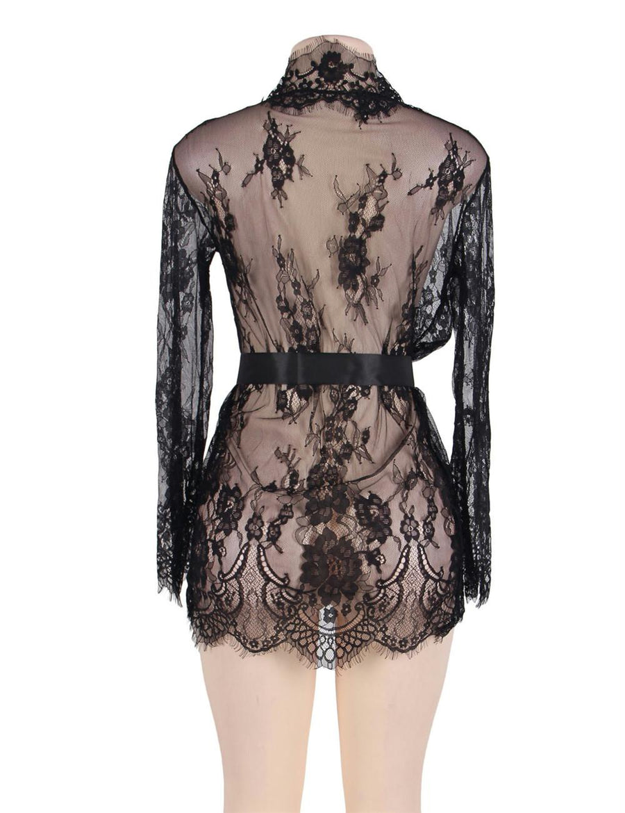 Eyelash Black Lace Sleepwear Gown