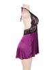 Halter Purple And Black Lace Babydoll Set