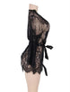 Black Belted Lace Kimono Sleepwear