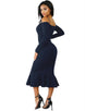 Ruffle Off-Shoulder Midi Dark Blue Bodycon Dress