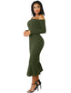 Ruffle Off-Shoulder Midi Dark Green Bodycon Dress