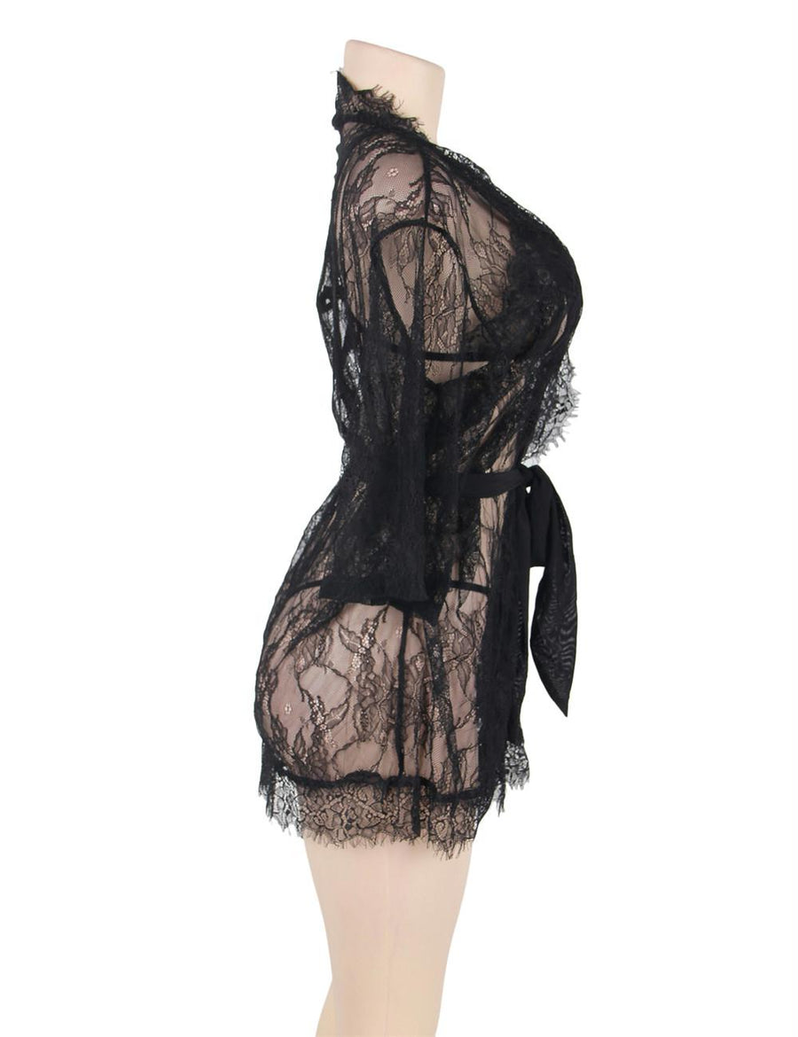 Eyelash Black Lace Sleepwear Lingerie Set